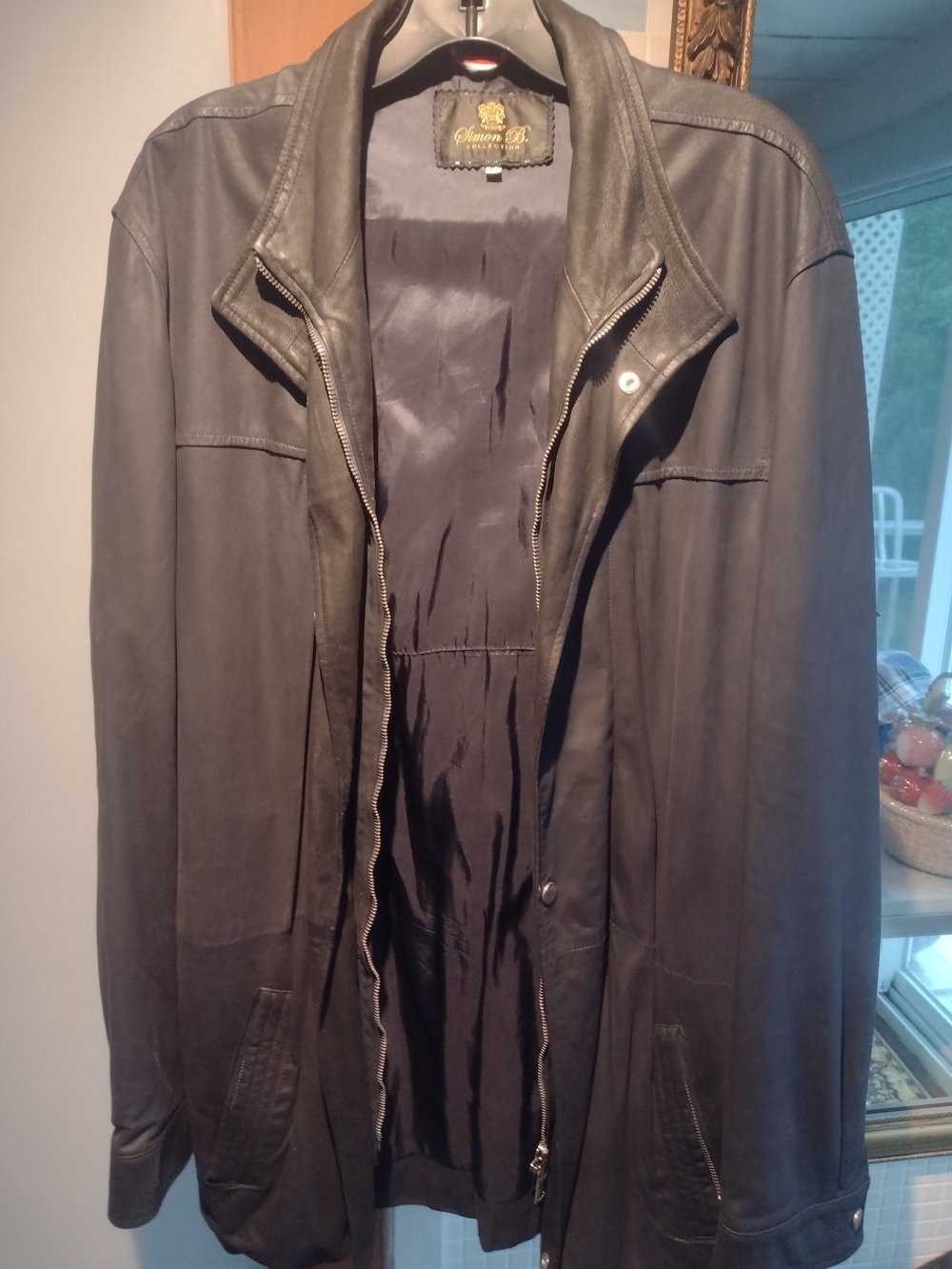 Classic Dark Blue Leather Jacket -